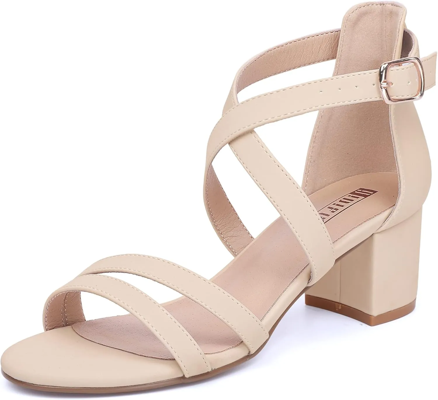 IDIFU Women's Block Low Chunky Heel Strappy Sandals Open Toe Ankle Strap Dress Wedding Evening Shoe for Women Bridal