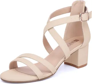 IDIFU Women's Block Low Chunky Heel Strappy Sandals Open Toe Ankle Strap Dress Wedding Evening Shoe for Women Bridal