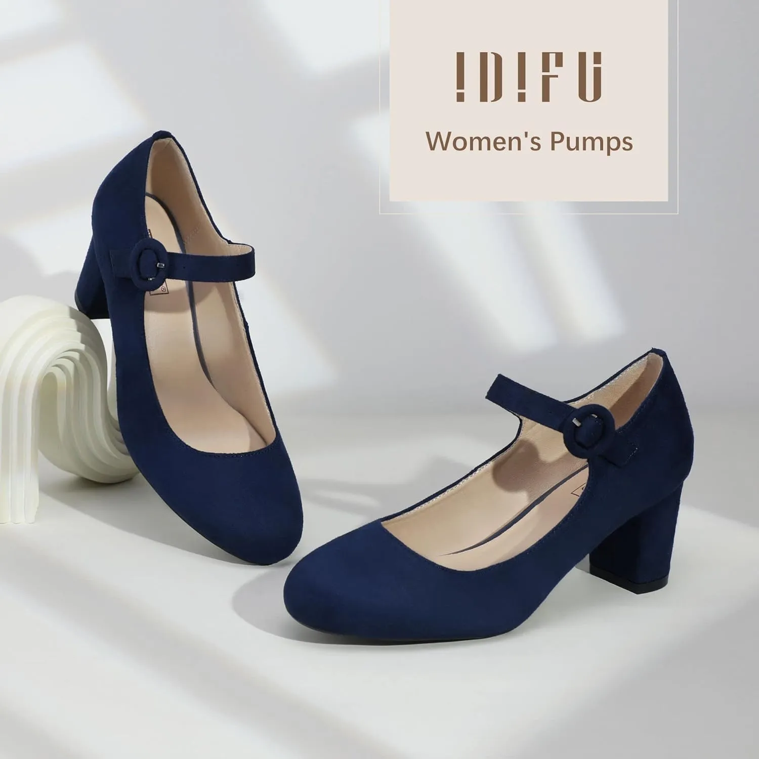 IDIFU Women's Candy Dress Mary Jane Shoes Low Block Heels Closed Round Toe Office Work Church Wedding Pumps