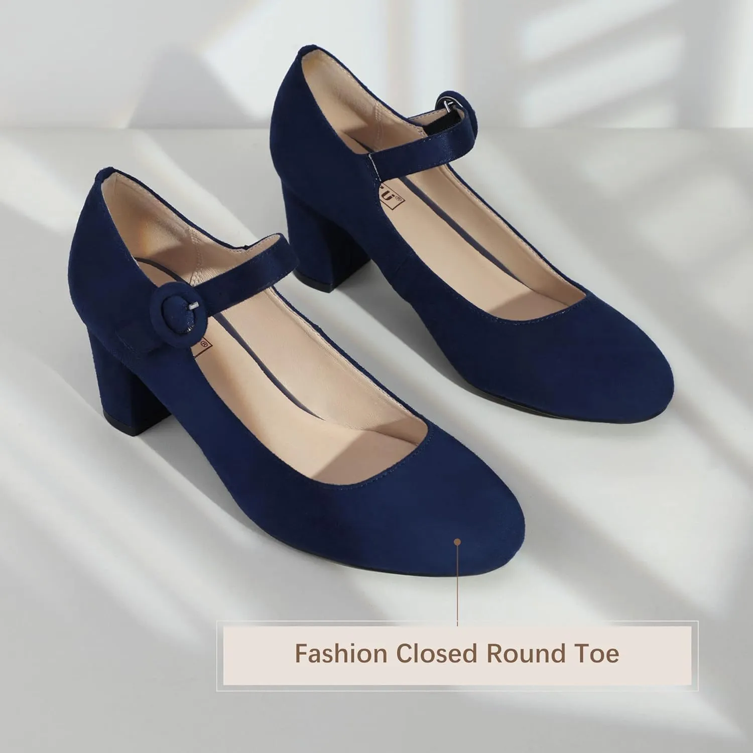 IDIFU Women's Candy Dress Mary Jane Shoes Low Block Heels Closed Round Toe Office Work Church Wedding Pumps