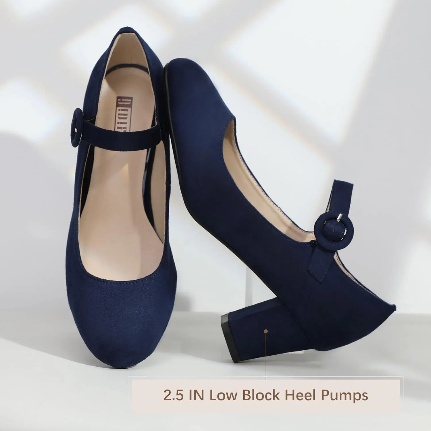 IDIFU Women's Candy Dress Mary Jane Shoes Low Block Heels Closed Round Toe Office Work Church Wedding Pumps