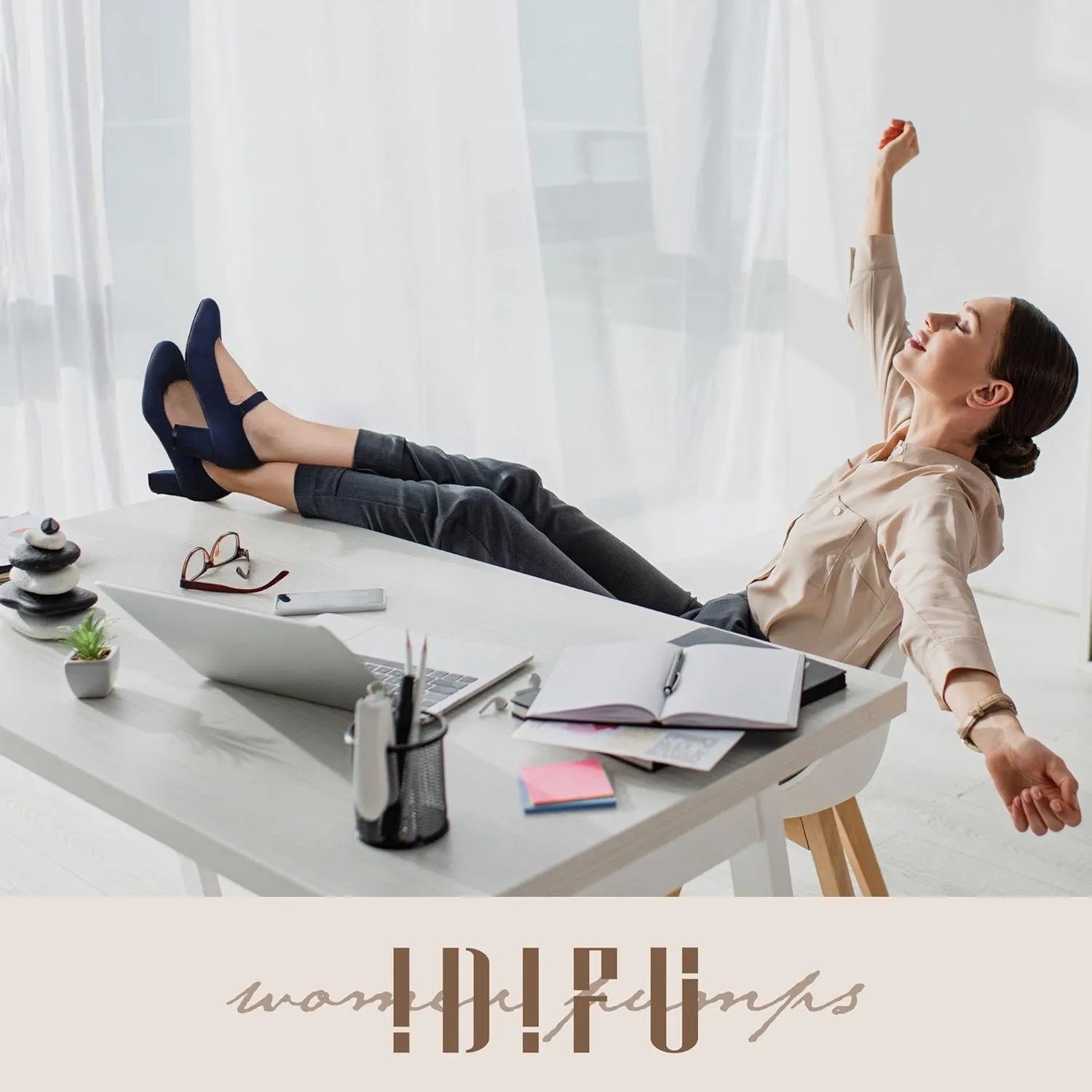 IDIFU Women's Candy Dress Mary Jane Shoes Low Block Heels Closed Round Toe Office Work Church Wedding Pumps