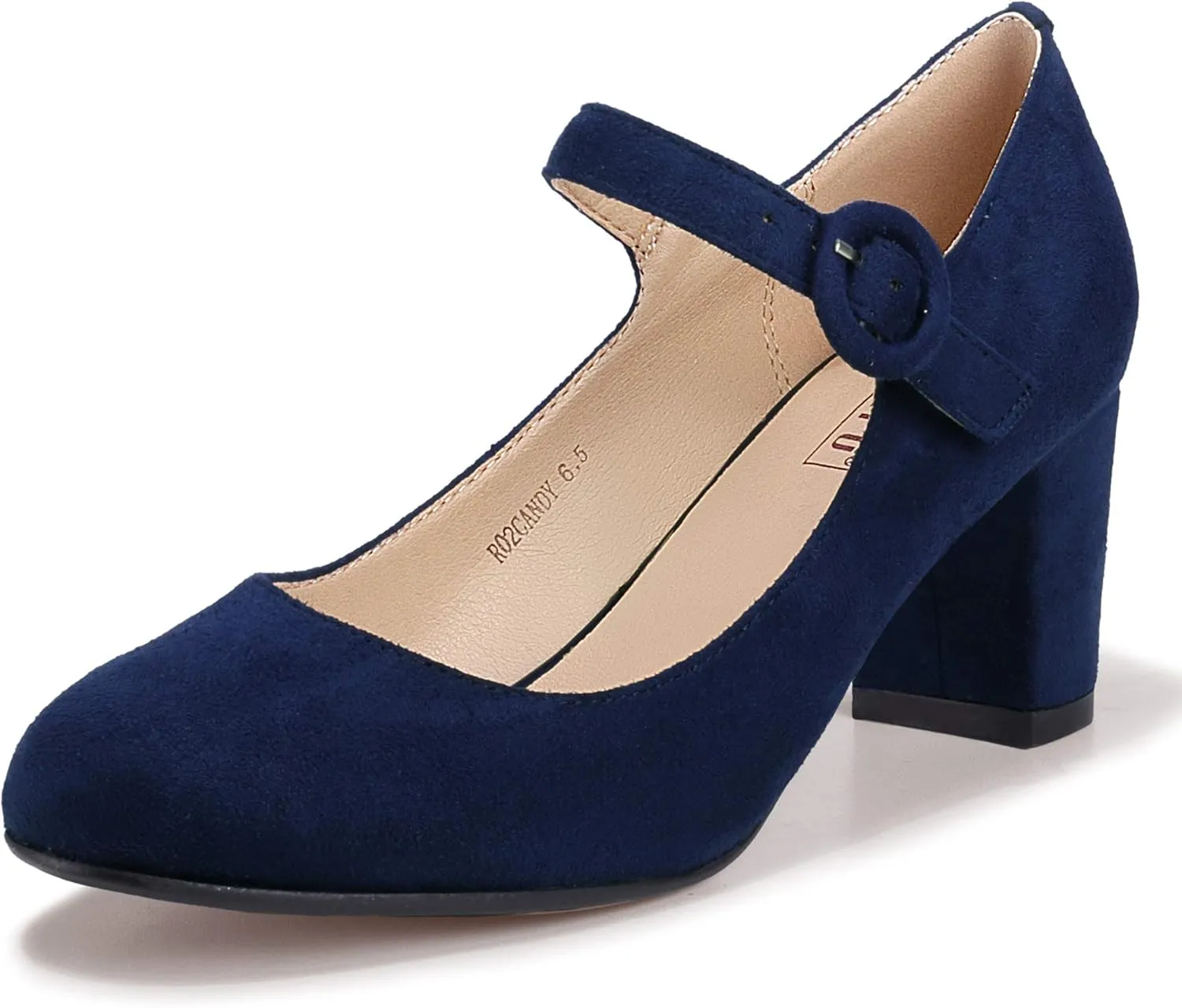 IDIFU Women's Candy Dress Mary Jane Shoes Low Block Heels Closed Round Toe Office Work Church Wedding Pumps