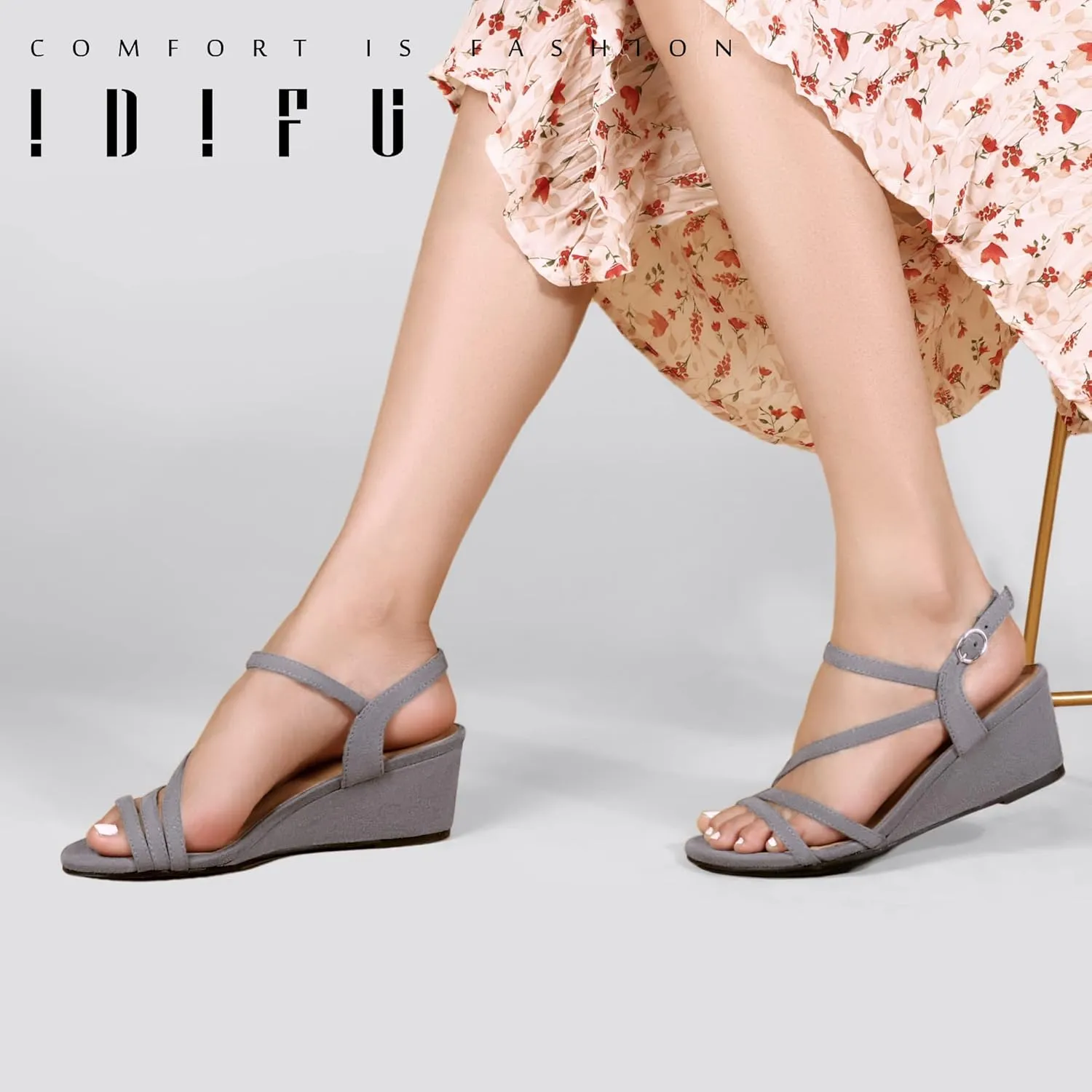 IDIFU Women's Wedge Heel Sandal Dress Low Strappy 2 Inch Open Toe Wedding Bridal Shoes for Woman Ladies Evening Formal