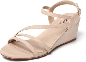 IDIFU Women's Wedge Heel Sandal Dress Low Strappy 2 Inch Open Toe Wedding Bridal Shoes for Woman Ladies Evening Formal