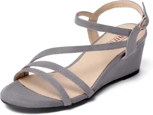 IDIFU Women's Wedge Heel Sandal Dress Low Strappy 2 Inch Open Toe Wedding Bridal Shoes for Woman Ladies Evening Formal