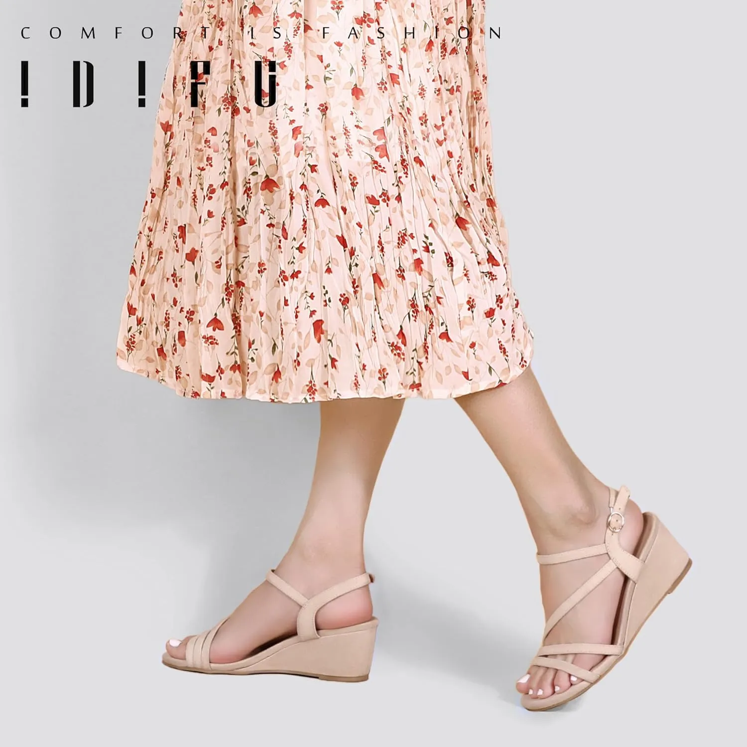 IDIFU Women's Wedge Heel Sandal Dress Low Strappy 2 Inch Open Toe Wedding Bridal Shoes for Woman Ladies Evening Formal