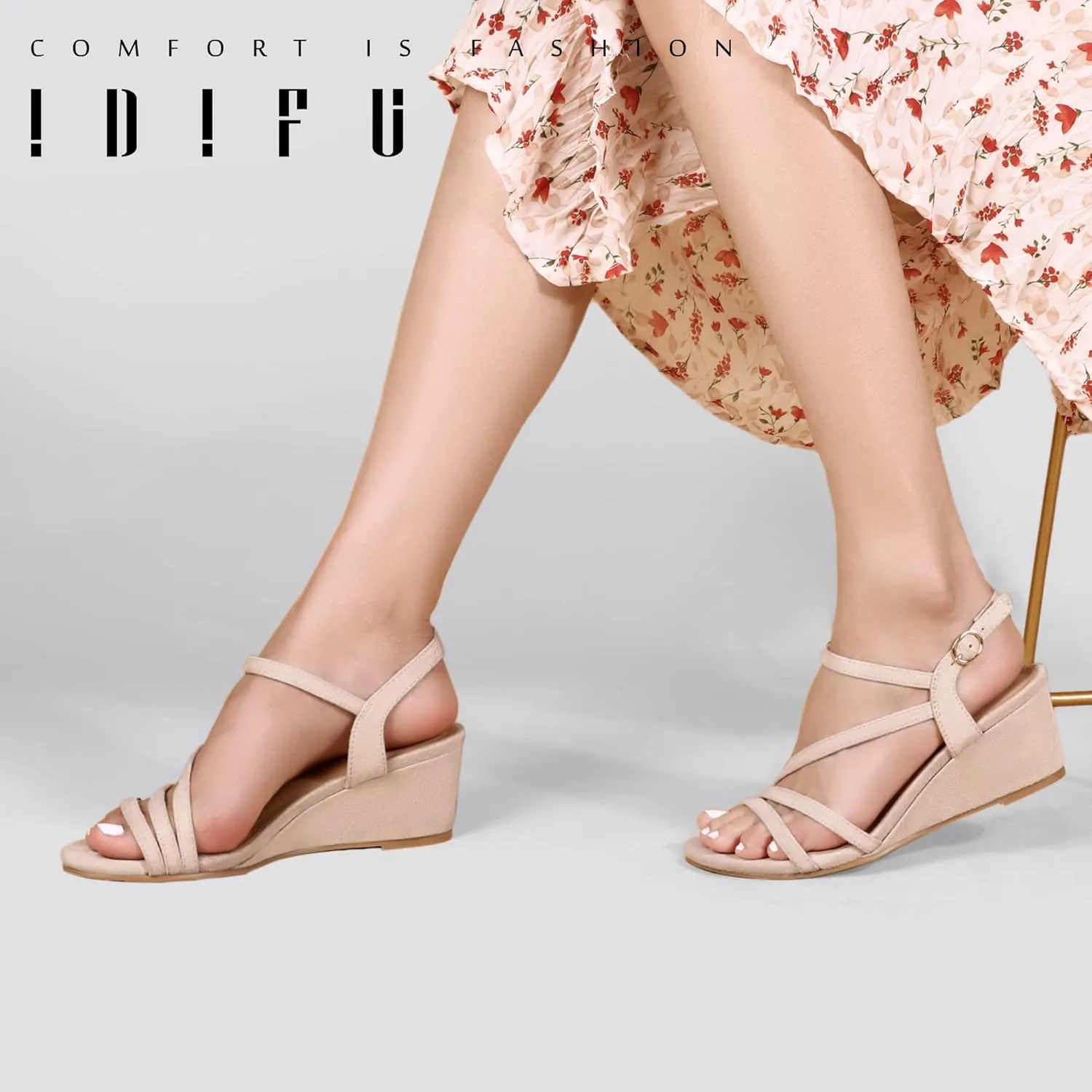 IDIFU Women's Wedge Heel Sandal Dress Low Strappy 2 Inch Open Toe Wedding Bridal Shoes for Woman Ladies Evening Formal