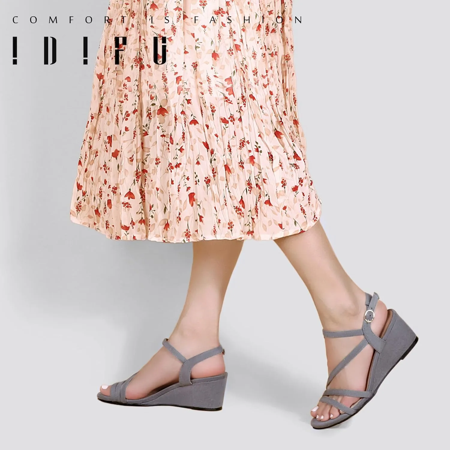 IDIFU Women's Wedge Heel Sandal Dress Low Strappy 2 Inch Open Toe Wedding Bridal Shoes for Woman Ladies Evening Formal