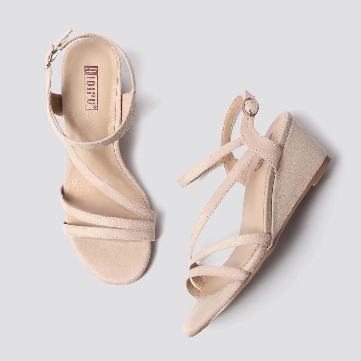 IDIFU Women's Wedge Heel Sandal Dress Low Strappy 2 Inch Open Toe Wedding Bridal Shoes for Woman Ladies Evening Formal