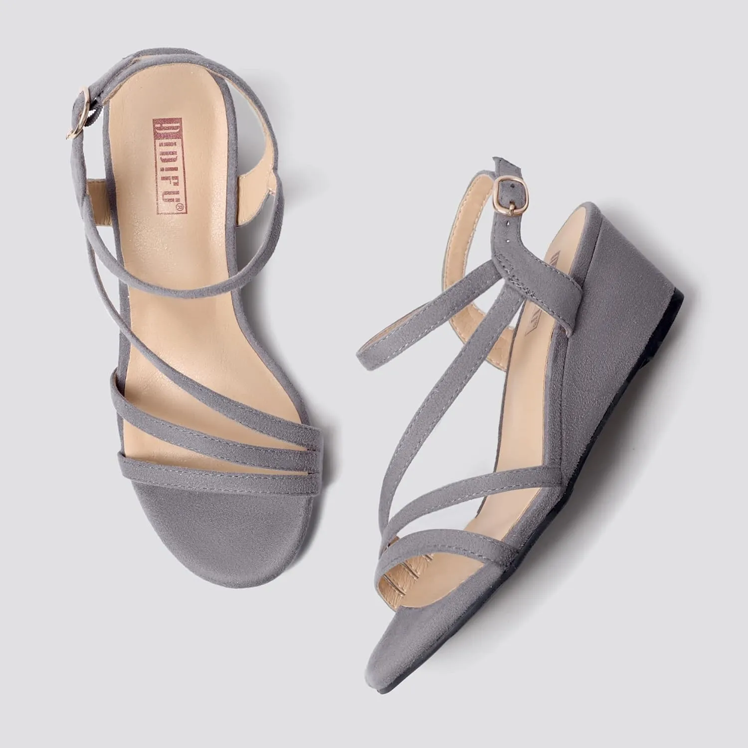 IDIFU Women's Wedge Heel Sandal Dress Low Strappy 2 Inch Open Toe Wedding Bridal Shoes for Woman Ladies Evening Formal