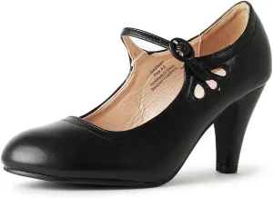 J. Adams Pixie Mary Jane Shoes Women Oxford Pumps - Cute Low Kitten High Heels - Retro Vintage Shoes for Women 1950s Mary Janes Round Toe Shoe with Ankle Strap - Women Dress Shoes