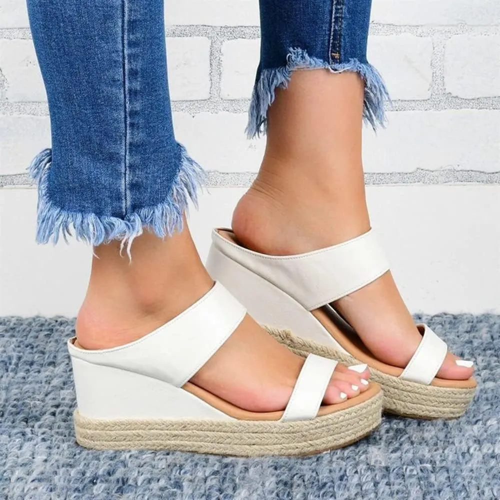 JITUUE Women's Open Toes Straps Wedge Slippers Sandals Low Heels Hemp Rope Casual Ankle Slingback Dress Shoes