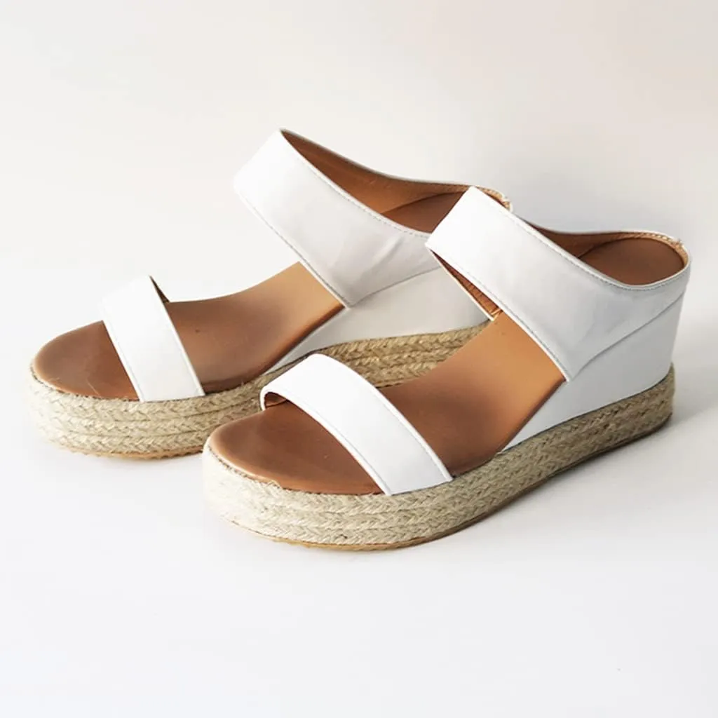 JITUUE Women's Open Toes Straps Wedge Slippers Sandals Low Heels Hemp Rope Casual Ankle Slingback Dress Shoes