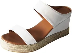JITUUE Women's Open Toes Straps Wedge Slippers Sandals Low Heels Hemp Rope Casual Ankle Slingback Dress Shoes