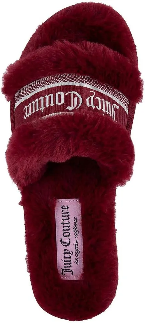 Juicy Couture Women's Faux Fur Slide Sandal Slippers, Open Toe, Comfortable Indoor Outdoor House Shoes