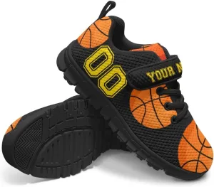 Kids Custom Shoes for Boys Basketball Print Low Top Mesh Athletic Shoes with Hook and Loops US 11-2.5