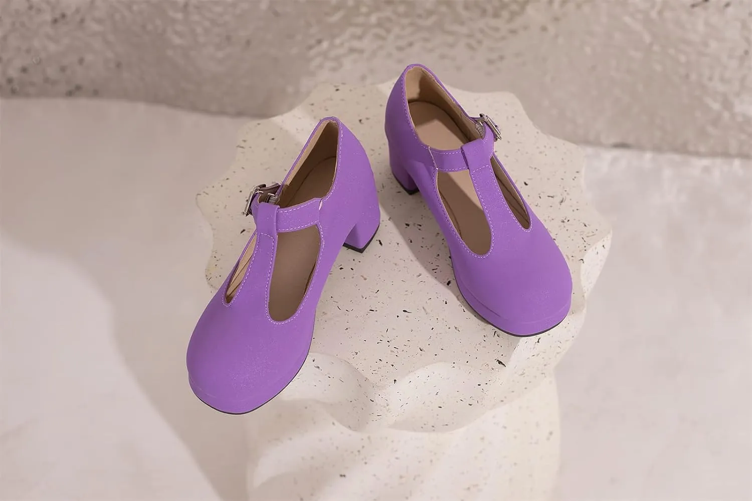 Low Chunky Heels for Women's T-Strap Round Toe Solid Mary Janes Pumps Wedding Dress Pumps