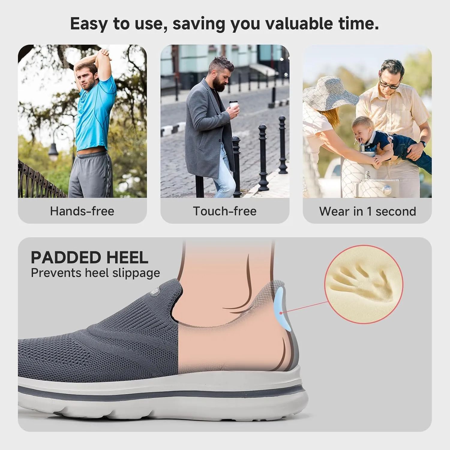 Men's Hands-Free Slip On Sneakers | Laceless Walking Shoes for Gym/Travel/Office