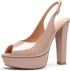 Mettesally Women's Peep Toe Sandals Chunky Platform Heeled Pumps Slingback Heels Summer Dress Shoes