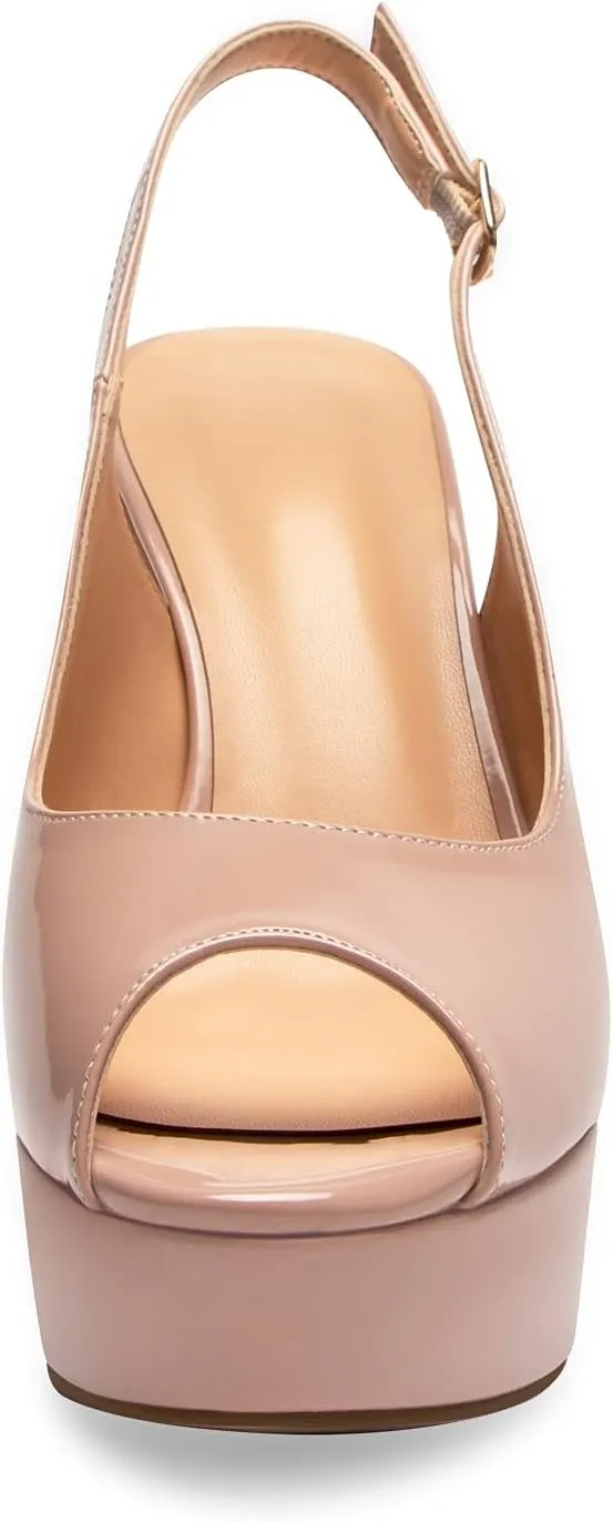 Mettesally Women's Peep Toe Sandals Chunky Platform Heeled Pumps Slingback Heels Summer Dress Shoes