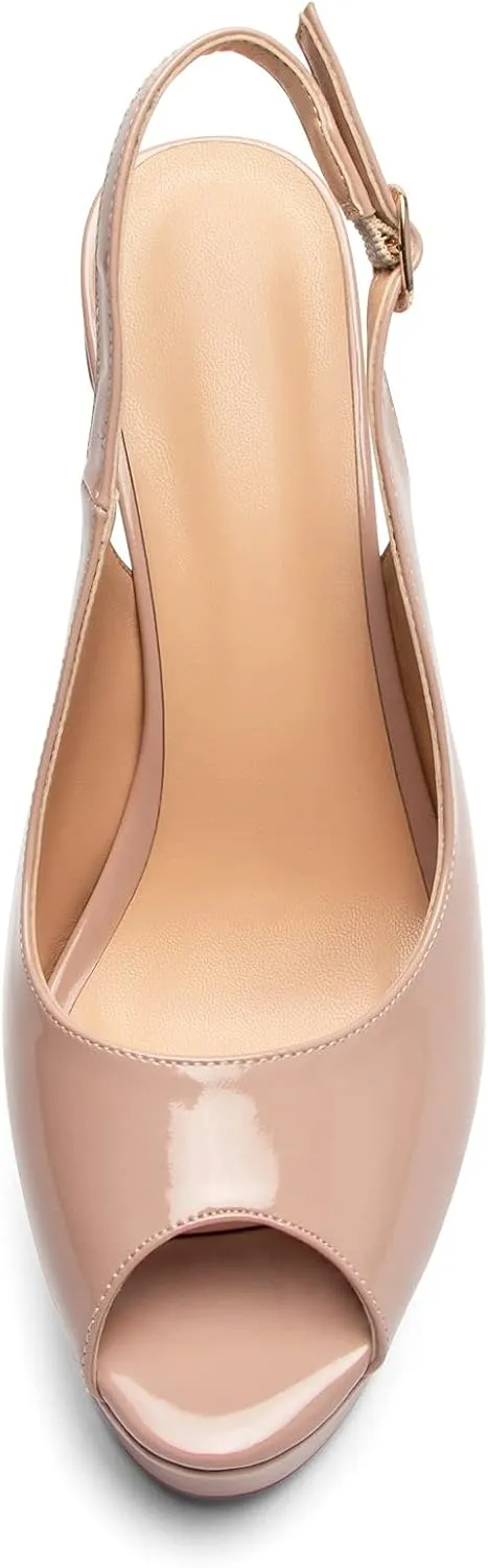 Mettesally Women's Peep Toe Sandals Chunky Platform Heeled Pumps Slingback Heels Summer Dress Shoes