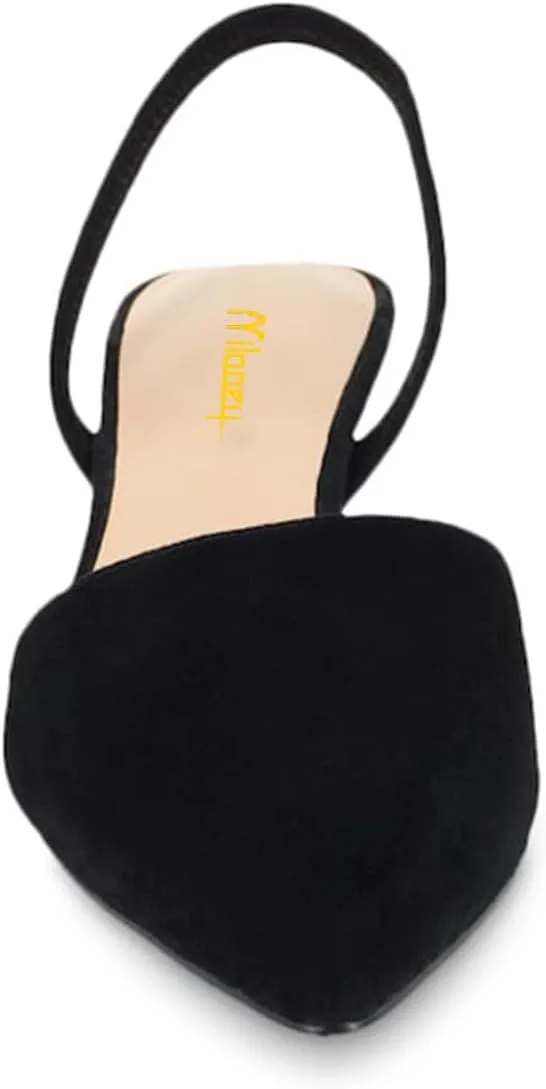 Milooey shoes Women's Kitten Low Heel Pumps Closed Pointed Toe Slingback Sandal Slip On Dress Casual Office Daily Shoes Size 4-16 Us