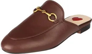 Mules for Women Comfort Slip On Leather Flats Closed Pointed Toe Slides with Metal Decoration Backless Loafers