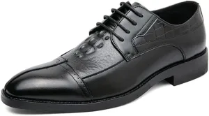 New Formal Oxford Shoes for Men Lace Up Cap Toe Split Toe Crocodile Print Burnished Toe Rubber Sole Non Slip Anti-Slip Block Heel Low Top Party