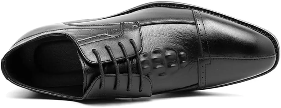 New Formal Oxford Shoes for Men Lace Up Cap Toe Split Toe Crocodile Print Burnished Toe Rubber Sole Non Slip Anti-Slip Block Heel Low Top Party