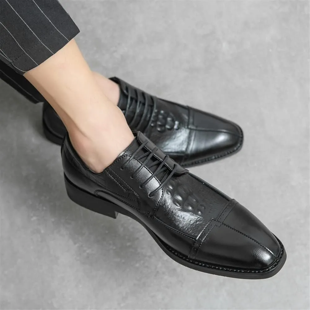 New Formal Oxford Shoes for Men Lace Up Cap Toe Split Toe Crocodile Print Burnished Toe Rubber Sole Non Slip Anti-Slip Block Heel Low Top Party