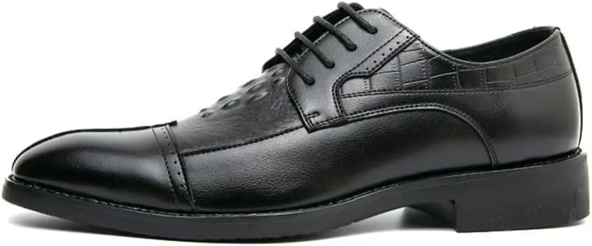 New Formal Oxford Shoes for Men Lace Up Cap Toe Split Toe Crocodile Print Burnished Toe Rubber Sole Non Slip Anti-Slip Block Heel Low Top Party