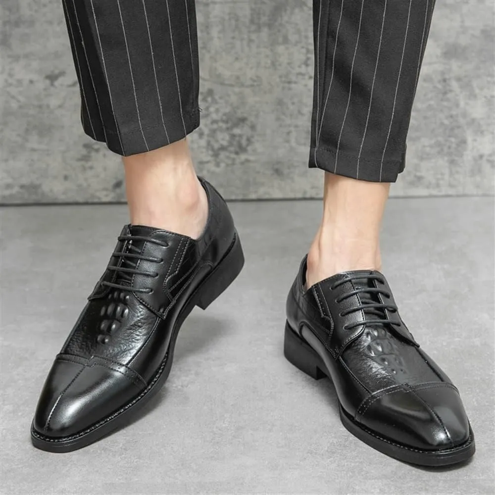 New Formal Oxford Shoes for Men Lace Up Cap Toe Split Toe Crocodile Print Burnished Toe Rubber Sole Non Slip Anti-Slip Block Heel Low Top Party