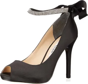 NINA Shoes Karen Women's Elegant Steel Satin High Heel Open-Toe Pumps with Ankle Strap - Ideal for Wedding and Formal Events