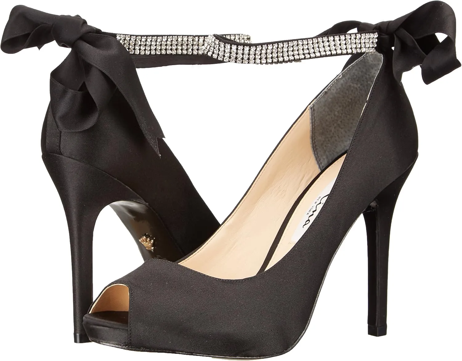 NINA Shoes Karen Women's Elegant Steel Satin High Heel Open-Toe Pumps with Ankle Strap - Ideal for Wedding and Formal Events