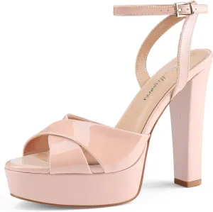 Oh Mispares Block High Heel Sandals for Women Peep Toe Platform Cross Strappy Sexy Heeled Gold Slingback Heels for Dress Jeans Summer Weddings
