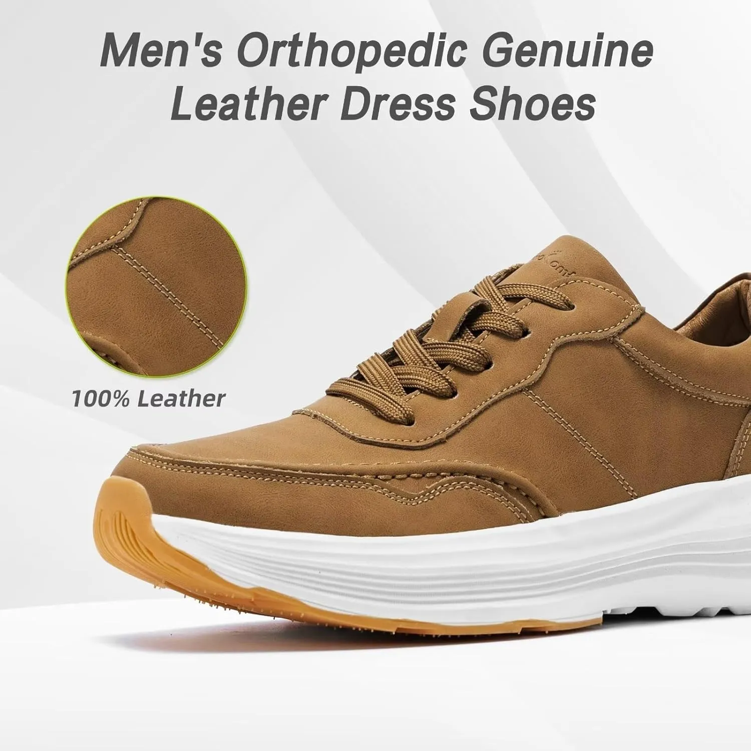OrthoComfoot Men's Orthopedic Leather Dress Walking Shoes: Comfortable Arch Support Plantar Fasciitis Flat Feet Sneakers, Casual Business Work Orthotic Thick Sole Foot Heel Pain Relief Oxfords