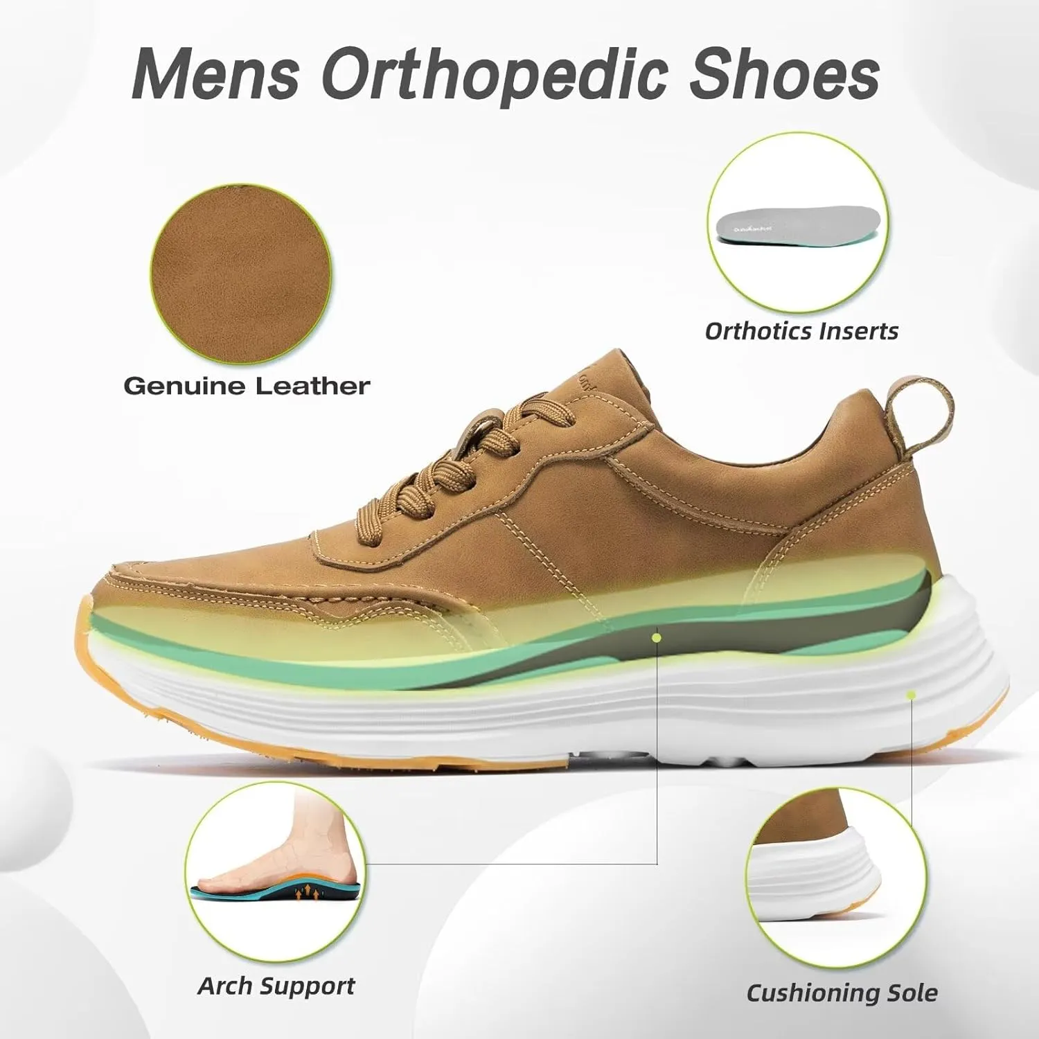 OrthoComfoot Men's Orthopedic Leather Dress Walking Shoes: Comfortable Arch Support Plantar Fasciitis Flat Feet Sneakers, Casual Business Work Orthotic Thick Sole Foot Heel Pain Relief Oxfords