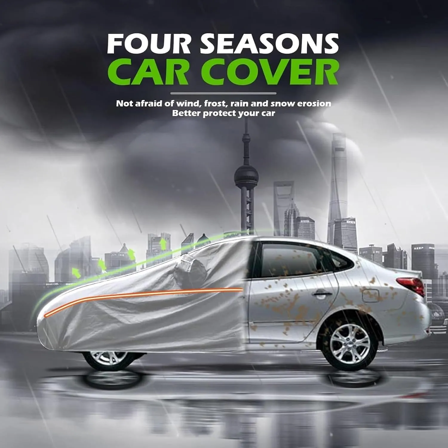Outdoor Car Cover Compatible with Daewoo Nexia Hatchback 1995-1997 Waterproof All Weather Breathable Large Car Cover,with Zipper,Custom Full Car Covers,Suitable for All Seasons(15)