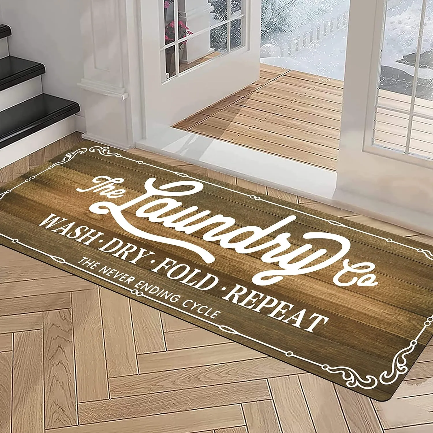 Pauwer Farmhouse Laundry Room Rug Runner 20"x48" Rubber Non Slip Kitchen Mats for Floor Waterproof Laundry Area Rug Washable Floor Carpet Runner for Entryway Bathroom Hallway Mudroom