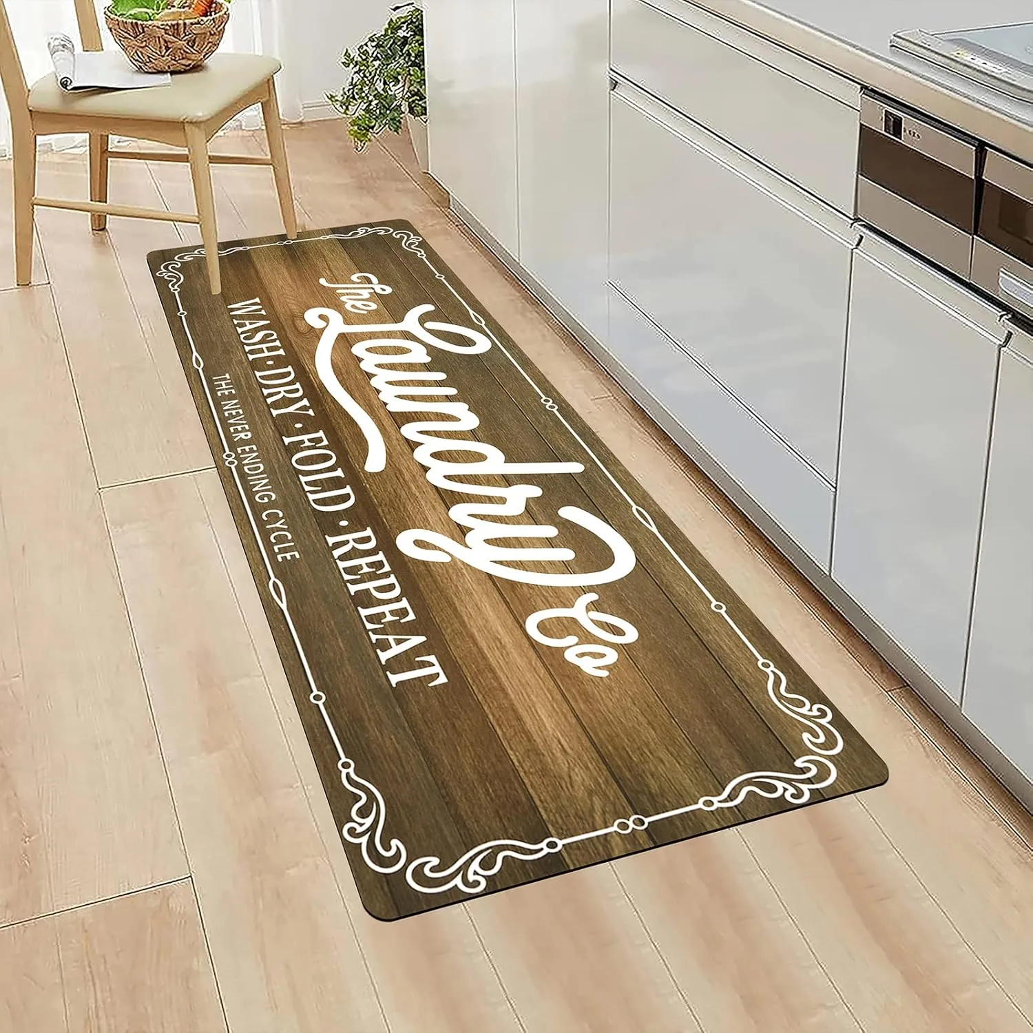 Pauwer Farmhouse Laundry Room Rug Runner 20"x48" Rubber Non Slip Kitchen Mats for Floor Waterproof Laundry Area Rug Washable Floor Carpet Runner for Entryway Bathroom Hallway Mudroom