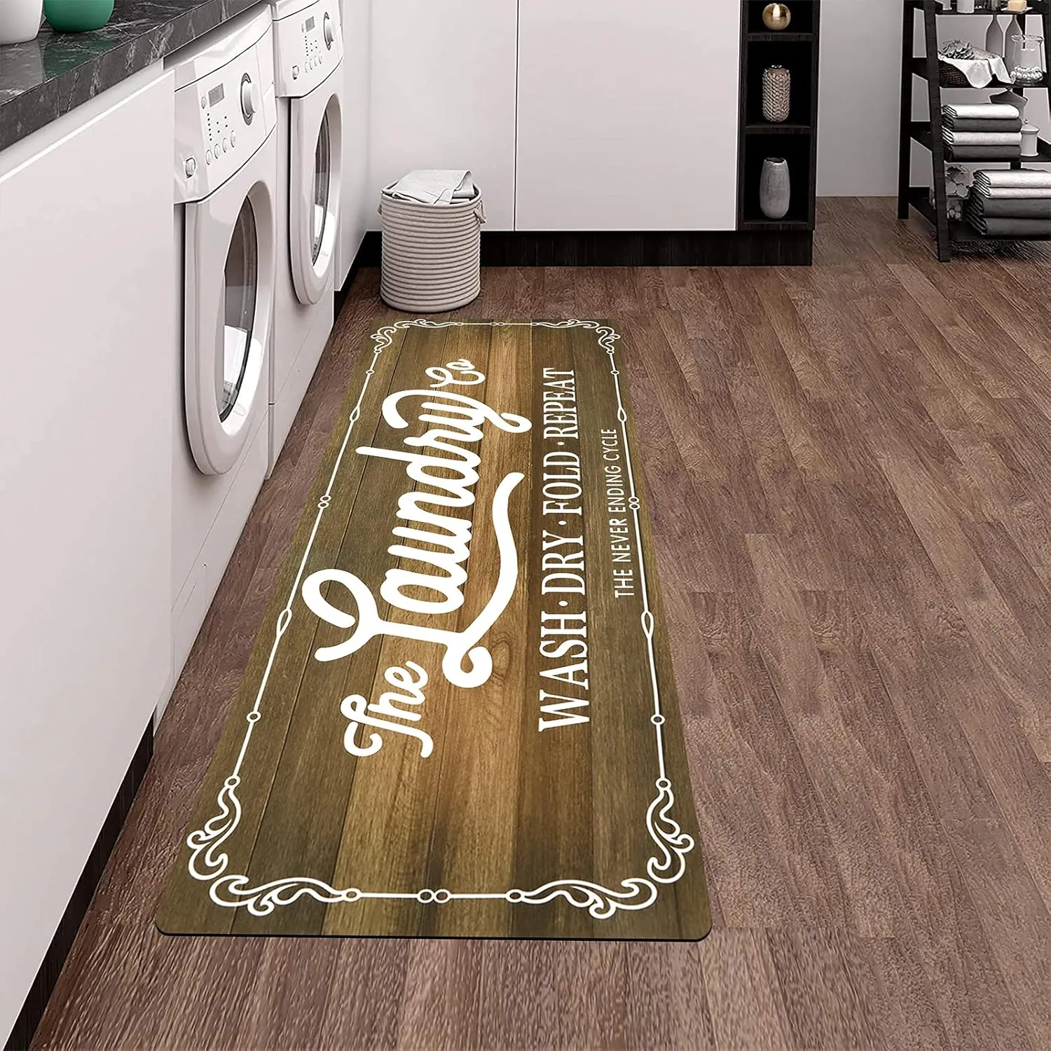 Pauwer Farmhouse Laundry Room Rug Runner 20"x48" Rubber Non Slip Kitchen Mats for Floor Waterproof Laundry Area Rug Washable Floor Carpet Runner for Entryway Bathroom Hallway Mudroom