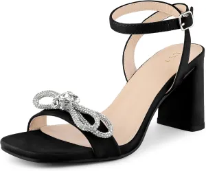 Perphy Rhinestone Bow Slingback Chunky Heels Sandal for Women