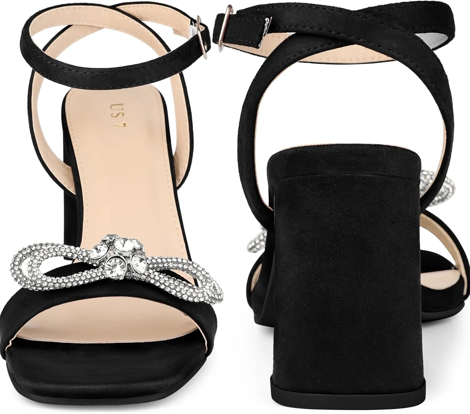 Perphy Rhinestone Bow Slingback Chunky Heels Sandal for Women