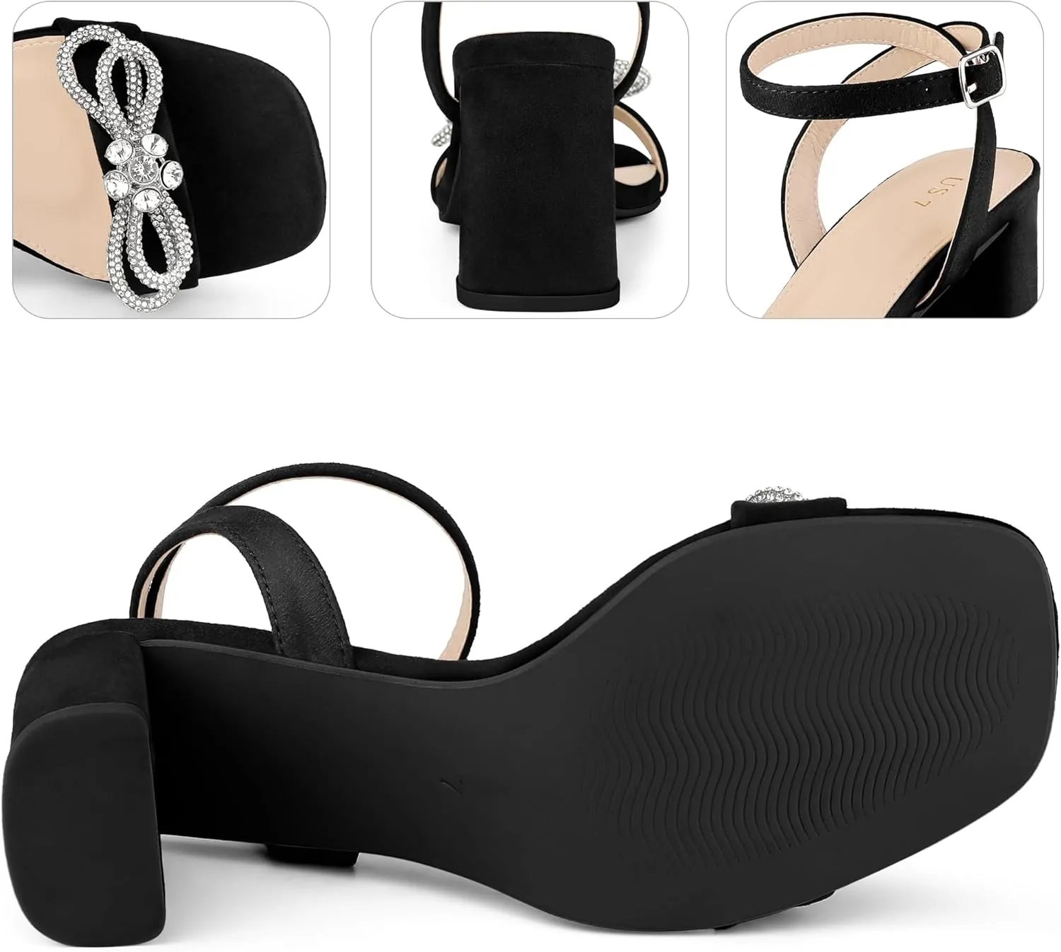Perphy Rhinestone Bow Slingback Chunky Heels Sandal for Women