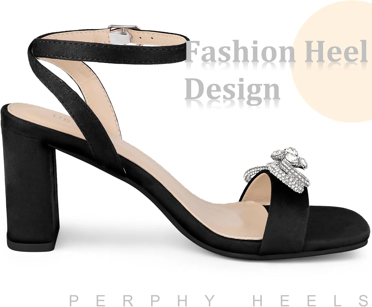 Perphy Rhinestone Bow Slingback Chunky Heels Sandal for Women