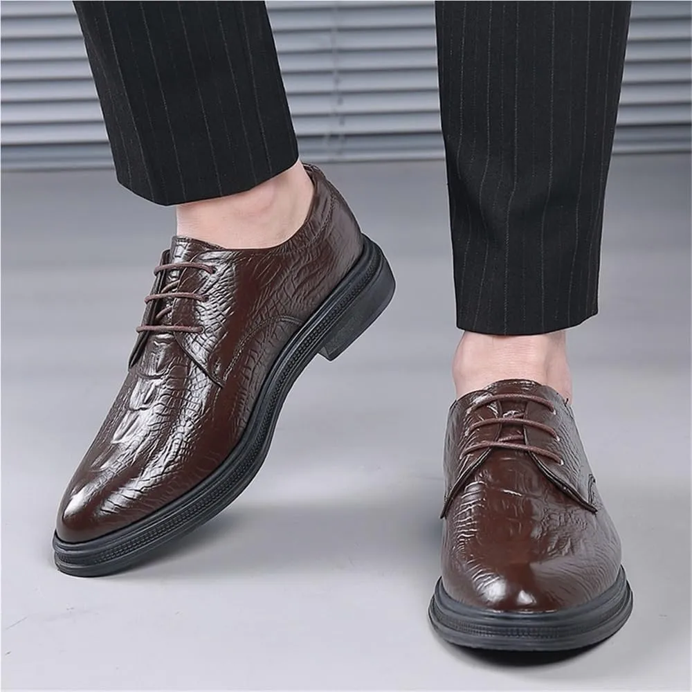 Print Leather Lace Up Shoes Comfortable Business Formal Oxford for Men Formal Occasions and Everyday Wear