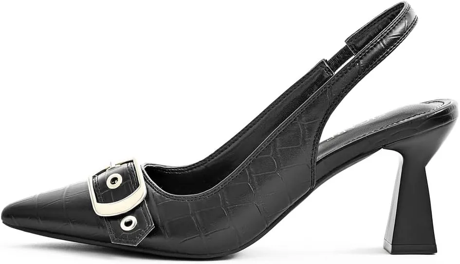 Slingback Kitten Heels for Women Closed Pointed Toe Pumps Dress Shoes with Buckle Strap Comfortable Slip On Sandal Heels for Work Party Wedding