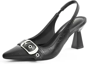 Slingback Kitten Heels for Women Closed Pointed Toe Pumps Dress Shoes with Buckle Strap Comfortable Slip On Sandal Heels for Work Party Wedding