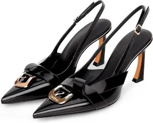 Slingback Kitten Heels for Women Closed Pointed Toe with Buckle Strap Low Heeled Sandals Pumps Party Evening Dress Shoes
